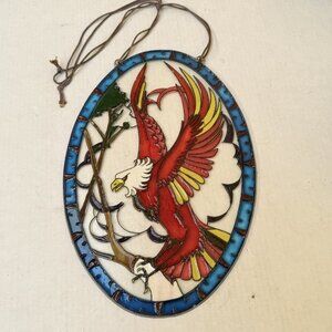 Vintage Stained Plastic Flying Eagle Red Sun Catcher Oval Window Decor Home Gift